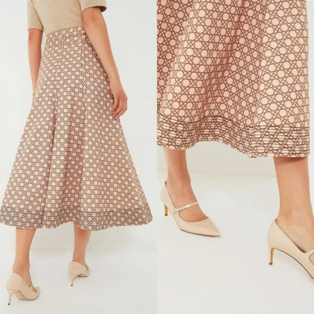 Tuckernuck NEW Petal Cane Brynn Geometric Pink Retro Pleated Midi Skirt Size 2 - Picture 3 of 12